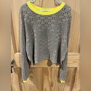 Free People Gray and Yellow Crochet Sweater